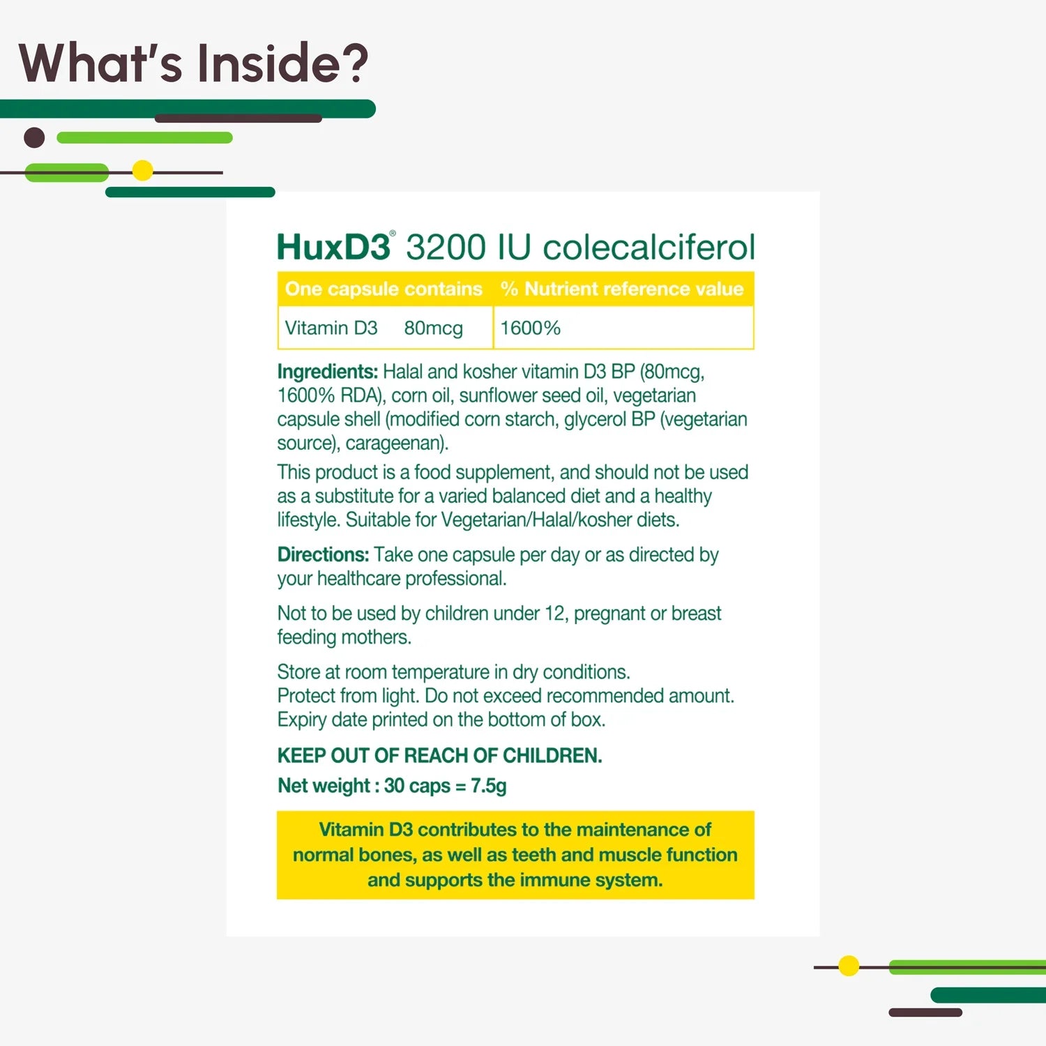HuxD3 3200iu Vitamin D3 Vegetarian Capsules - Huxley Europe Ltd