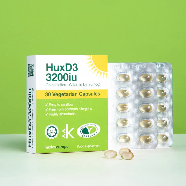 HuxD3 3200iu Vitamin D3 Vegetarian Capsules - Huxley Europe Ltd